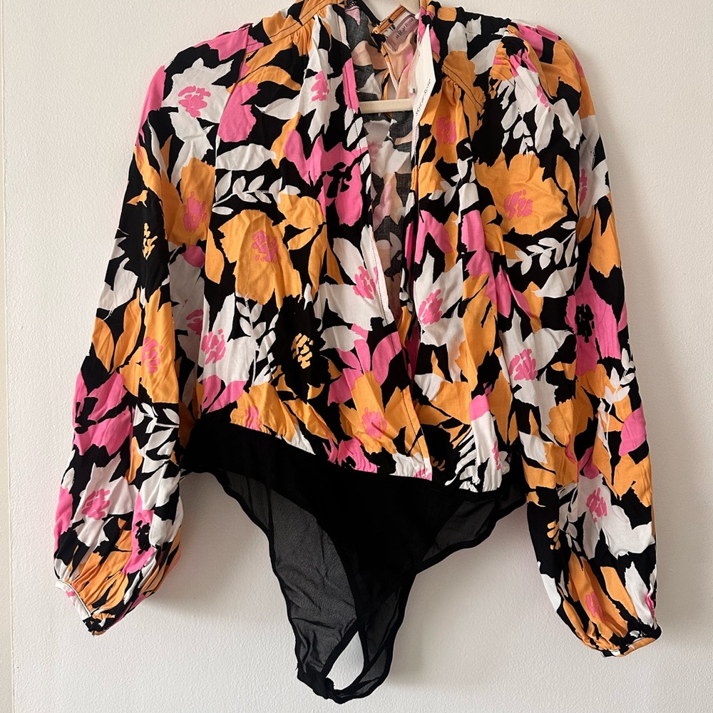 Floral Print Women's bodysuit  - Pink, Orange, Black